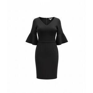 Ann Taylor NWT Double V-Neck 3/4 Bell Sleeve Stretch Sheath Dress Black Size 18